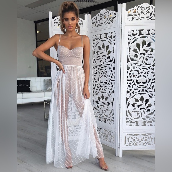 WHITE FOX TOTALLY BANGIN SHEER MAXI DRESS - Picture 1 of 8